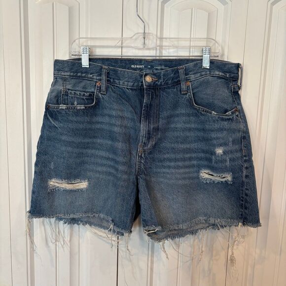 Old Navy High Rise Slouchy Straight Denim Shorts Size 14 - Picture 1 of 6